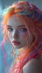 Fototapeta premium Colorful Creativity: Dynamic Illustration of Character with Multicolored Hair