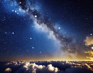 beautiful milky way on a starry night, shrouded in thick low clouds - obrazy, fototapety, plakaty