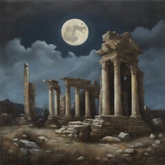 Majestic Desert Temple under the Radiant Moonlight - Mesmerizing Landscape Artwork
