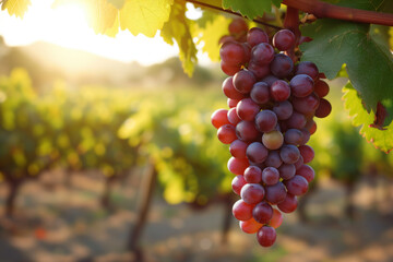 Sunset over vineyard grapes - obrazy, fototapety, plakaty