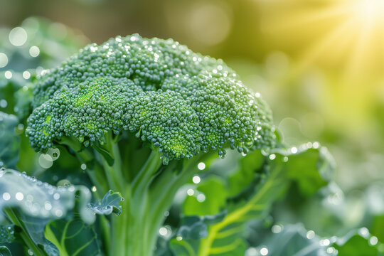 Fresh broccoli with morning dew