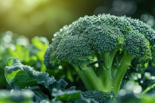 Fresh broccoli with morning dew