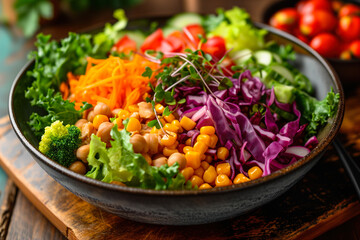 Hearty bowl of mixed salad with legumes
