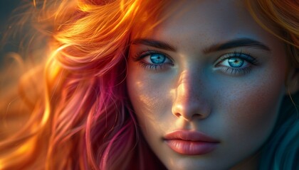 Fototapeta premium Colorful Creativity: Dynamic Illustration of Character with Multicolored Hair