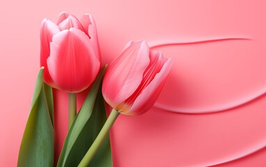 A banner featuring pink tulips with copy space
