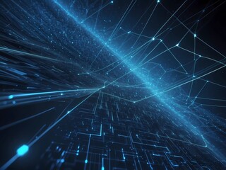 Obraz premium high quality, blue technology futuristic dots and lines, computer geometric digital connection structure, Visual information complexity, Intricate data threads plot, Intelligence artifici