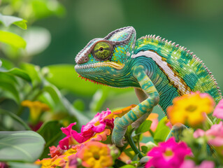chameleon on the flowers