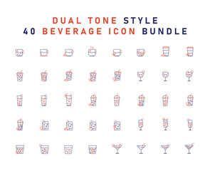 40 Collection Of Drink Icon, Juice, Glass, Alcohol, Soft Drink. Dual Tone Icon