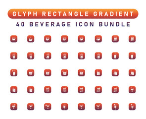 40 Collection Of Drink Icon, Juice, Glass, Alcohol, Soft Drink. Glyph Rectangle Gradient Icon