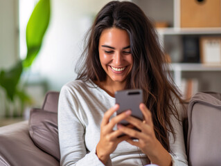 happy woman with smartphone