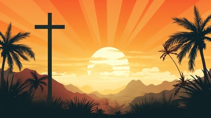 Cartoon illustration of Palm Sunday celebration，AI generated.