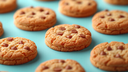 Close-Up of Chocolate Chip Cookies on Pink Background