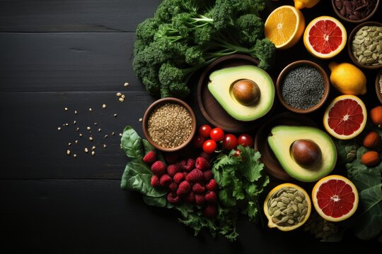 Healthy food. Healthy eating background. Fruits, vegetables, clean food. © Wayu
