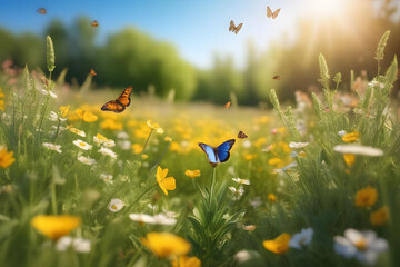 Monarch Butterflies Among Colorful Wildflowers on a Sunny and Serene Summer Day
