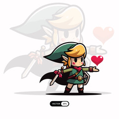 [ MEIJICRAFT ] Cute Zelda With Blade and Shield Mascot Kissing Valentine Icon Illustration