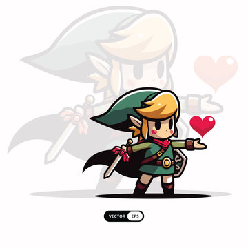 [ MEIJICRAFT ] Cute Zelda With Blade and Shield Mascot Kissing Valentine Icon Illustration