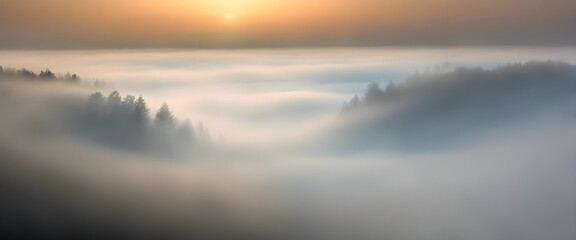 Fototapeta na wymiar Morning Fog Elegance: Captivating Image of Sunshine Piercing Through Foggy Ambiance.