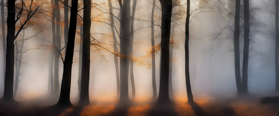 Morning Fog Elegance: Captivating Image of Sunshine Piercing Through Foggy Ambiance.