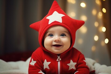 Sparkling Star: Dress the baby in star-themed Christmas clothes and set up a scene with twinkling stars. Baby fashion christmas.