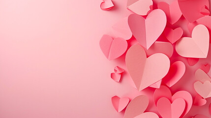 Paper hearts over the pink pastel background.