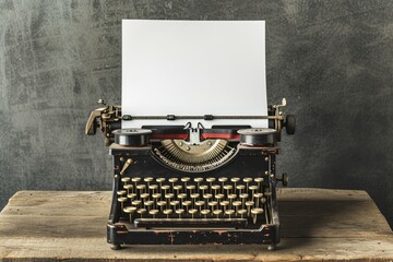 Generative AI, Vintage typewriter with old paper, blank paper mockup, retro machine technology, copy space