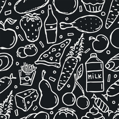 Seamless food pattern. Doodle food background