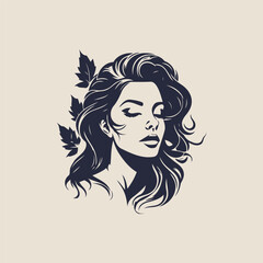 Beautiful women and leaves logo design vector template