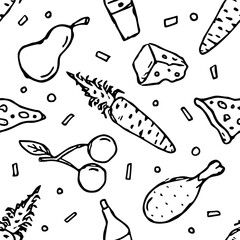 Seamless food pattern. Doodle food background