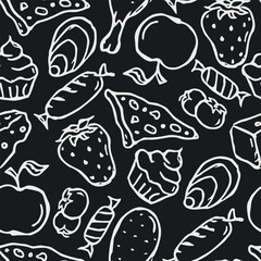 Seamless food pattern. Doodle food background