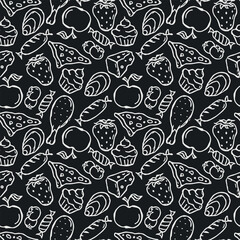 Seamless food pattern. Doodle food background
