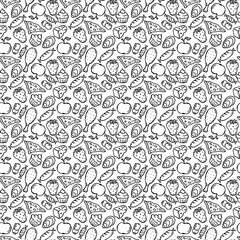 Fototapeta premium Seamless food pattern. Doodle food background