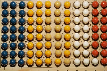 A picture showing patterns and colored balls associated with a game of chance involving numbered grids. Generative AI