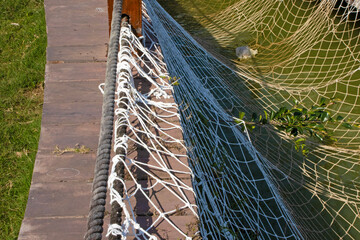pier, safety net, jib and tightly tied jib net stretched