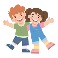 Vector illustration of cute girl and boy hugging