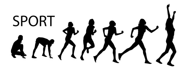 Running woman silhouette. hand drawing. Not AI, Vector illustration