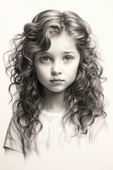 Girl with long hair in black and white style drawing