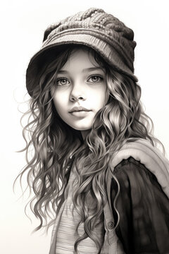 Portrait of a girl in the style of a black and white drawing