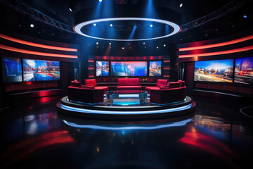 Empty TV studio talk show with sofa - obrazy, fototapety, plakaty
