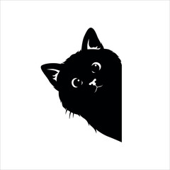 Black cat isolated on white. Vector.