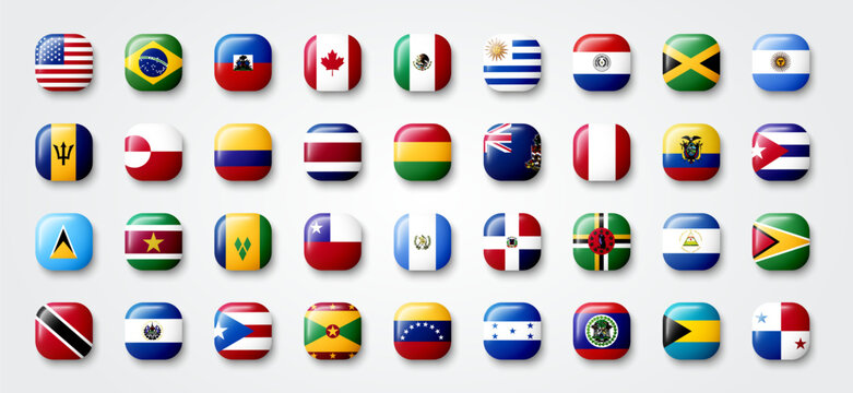 Rounded Soft Button Set With North And South America Flags