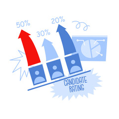 Illustration of the increase in the number of voters in the elections. Race of political candidates. Leaders rating. Vector illustration isolated on transparent background.