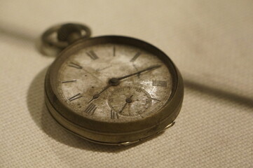 A pocket clock with the time of the atomic bomb is at Hiroshima Peace Memorial Museum, Japan.
