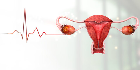 Uterus in scientific background. 3d illustration.. - obrazy, fototapety, plakaty