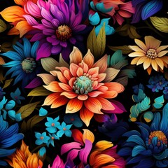 Vibrant Floral Bouquet in Various Colors Blooming Against a Lush Garden Background with Pink, Yellow, Purple, Orange, and White Flowers in Full Bloom – A Captivating Display of Nature's Beauty in Spri