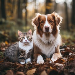 A cute, white puppy with black and brown markings, belonging to the golden retriever breed, sits in a park