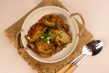 Terong Raos is Crispy Egg Plant in Spicy and Sweet Sauce.