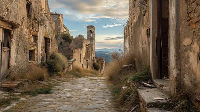 Italian city Craco in the province of matera. Ghost's city in south Italy