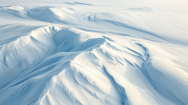 Snow-covered field. Aerial view winter landscape. White texture