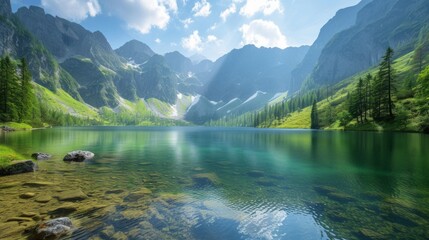 Beautiful photo of a mountain lake backgroud for background