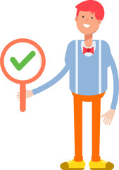 Male Character Showing Check Mark
